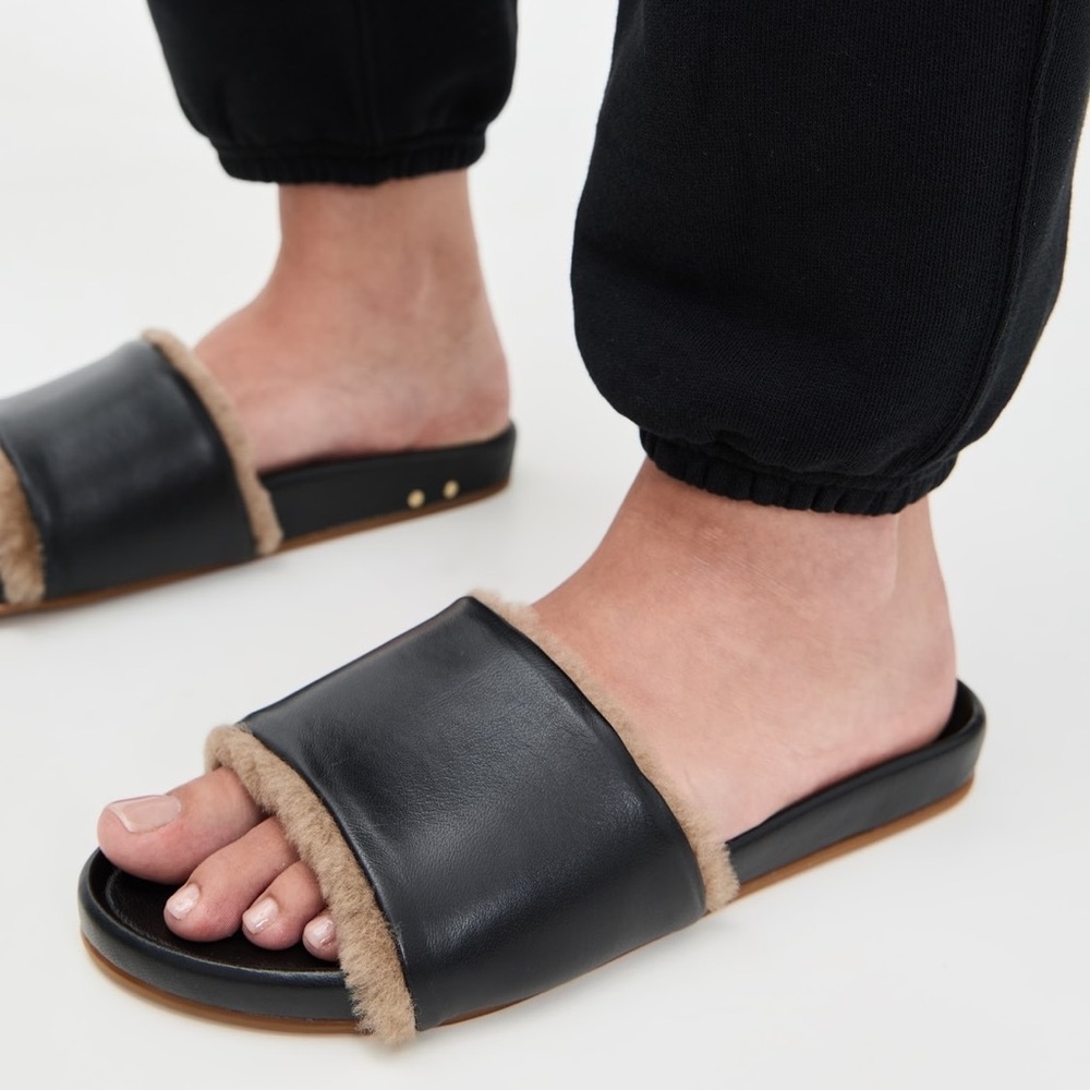 Black Slide Sandals with Fur Lining